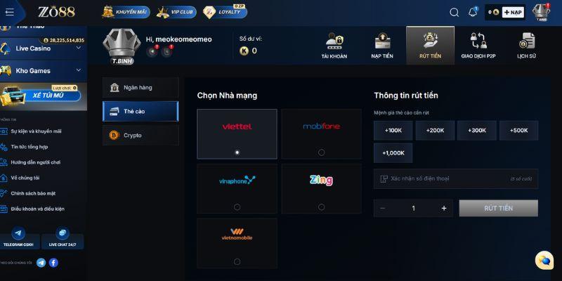 Điều kiện số dư và hạn mức rút tiền Zo88 cần nắm rõ trước giao dịch