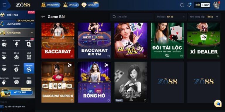 game bài Baccarat Zo88